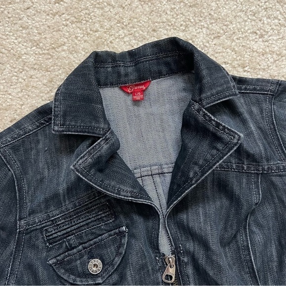 Guess Women’s Moto Blue Jean Jacket‎ Modele Style Size Large - Picture 5 of 16